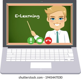 Clase de enseñanza de profesores varones de aprendizaje electrónico a partir del concepto de escolaridad en línea para portátiles