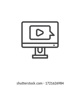 E-learning, media message line icon. linear style sign for mobile concept and web design. Video call button outline vector icon. Symbol, logo illustration. Vector graphics