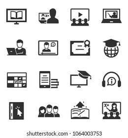 e-learning, monochrome icons set. Distance learning specialty, simple symbols collection