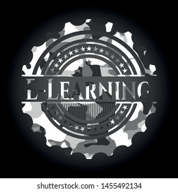E-Learning on grey camouflaged pattern