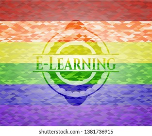 E-Learning on mosaic background with the colors of the LGBT flag