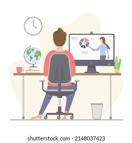 E-learning, Online education with computer, Vector flat modern illustration.