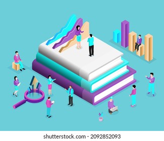 E-learning, online education concept 3d isometric. e-learning technology, graphic of realistic computer notebook with book's pages as screen Internet studying, online training, online book, tutorial