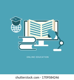 E-learning, online education concept flat design