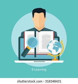 E-learning, online education concept, flat styled icon