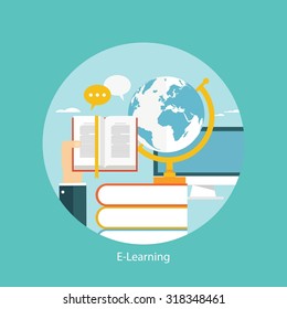 E-learning, online education concept, flat styled icon