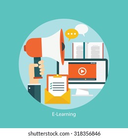 E-learning, online education concept, flat styled icon
