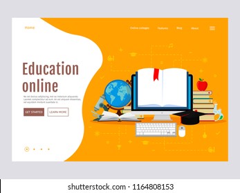 E-learning, online education concept. Web page design templates. Modern vector illustration for website. Eps 10.