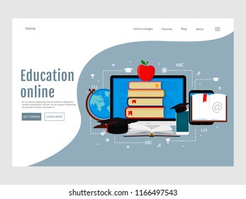 E-learning, online education concept. Web page design templates. Landing page template. Vector illustration. Eps 10.