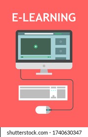 e-learning. Online education courses, the teaches students online. Webinar vector illustration