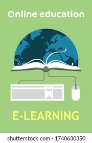 e-learning. Online education courses, the teaches students online. Webinar vector illustration