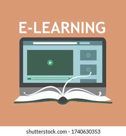 e-learning. Online education courses, the teaches students online. Webinar vector illustration
