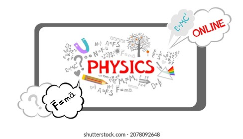 E-learning, online education, digital learning. Stay at home and learn  physics. Physics school subject online service or platform. Online test. Personalised learning. Homeschooling. vector