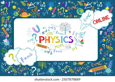 E-learning, online education, digital learning. Stay at home and learn  physics. Physics school subject online service or platform. Online test. Personalised learning. Homeschooling. vector