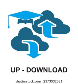 E-learning, online education elements - blue simple web icon set. discover, online consultation, upload, download, mobile learn, video lesson, webinar and more