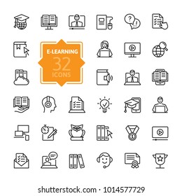 E-learning, Online Education Elements - Minimal Thin Line Web Icon Set. Outline Icons Collection. Simple Vector Illustration.