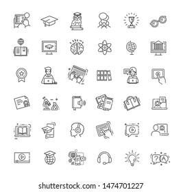 E-learning, online education elements - minimal thin line web icon set