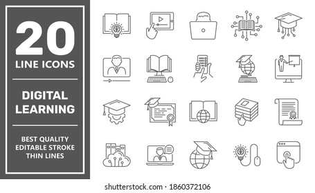 E-learning, online education elements - minimal thin line web icon set. Outline icons collection. Simple vector illustration. Editable Stroke. EPS 10