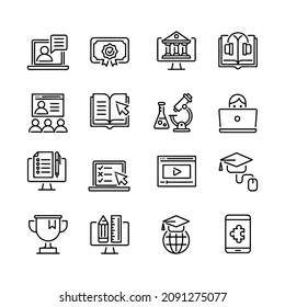 E-learning, online education elements - minimal thin line web icon set. Outline icons collection. Simple vector illustration.