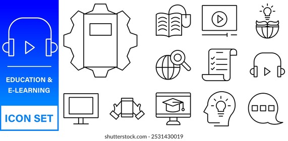 E-learning, online education elements - minimal thin line web icon set. Outline icons collection. 