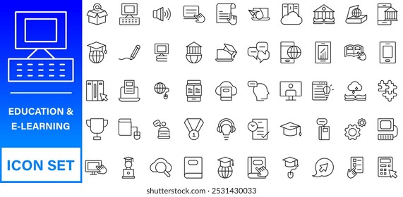 E-learning, online education elements - minimal thin line web icon set. Outline icons collection. 