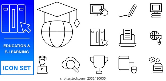 E-learning, online education elements - minimal thin line web icon set. Outline icons collection. 