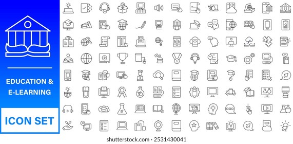 E-learning, online education elements - minimal thin line web icon set. Outline icons collection. 