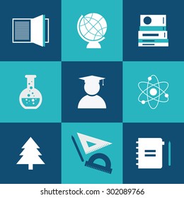 E-learning and online education flat design concept. Icons for web and mobile services and apps. Icons for education, online education, online learning. Vector illustration