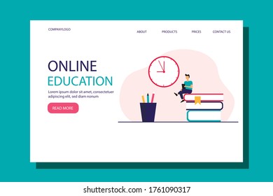 E-learning, online education at home. Business training or courses. Vector illustration for web banner, print, infographics. 