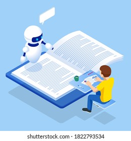 E-learning, Online Education at Home. Isometric concept for Digital Reading, E-classroom Textbook, Modern Education, Online Training and Course, Audio Tutorial, Distance Education, Ebook and Students