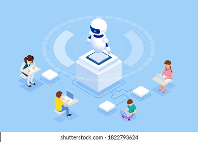 E-learning, Online Education at Home. Isometric concept for Digital Reading, E-classroom Textbook, Modern Education, Online Training and Course, Audio Tutorial, Distance Education, Ebook and Students