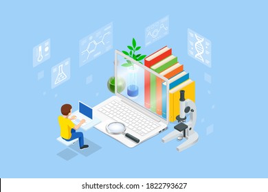 E-learning, Online Education at Home. Isometric concept for Digital Reading, E-classroom Textbook, Modern Education, Online Training and Course, Audio Tutorial, Distance Education, Ebook and Students