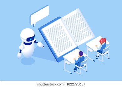 E-learning, Online Education at Home. Isometric concept for Digital Reading, E-classroom Textbook, Modern Education, Online Training and Course, Audio Tutorial, Distance Education, Ebook and Students