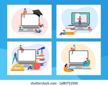 E-learning, online education at home. Modern vector illustration concepts for website and mobile website development