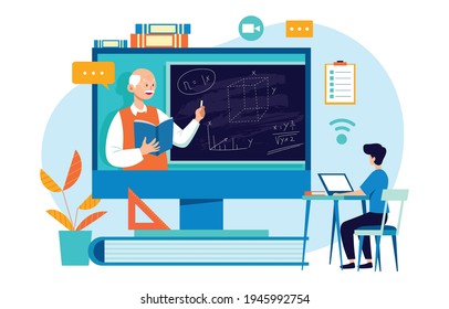 E-learning, online education at home. Modern vector illustration concepts for website and mobile website development. Online education home schooling vector.