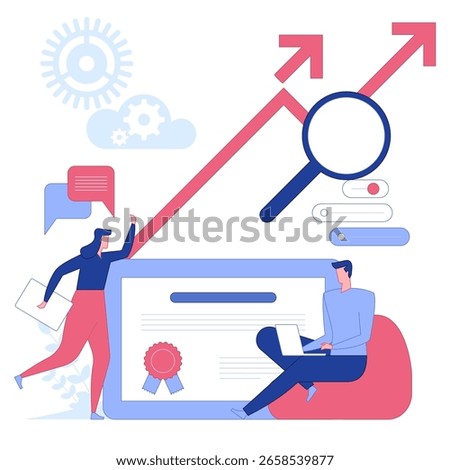 E-learning, Online education, Home schooling, Webinar training, Tutorial podcast and Business coaching. Modern vector illustration with characters and icons for website and mobile development.