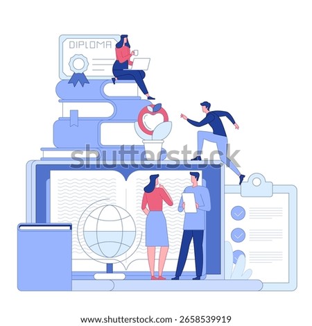 E-learning, Online education, Home schooling, Webinar training, Tutorial podcast and Business coaching. Modern vector illustration with characters and icons for website and mobile development.