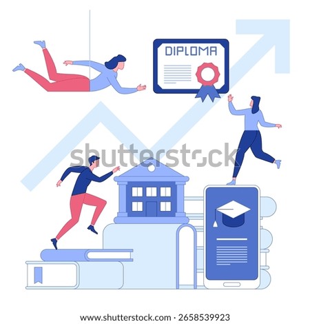 E-learning, Online education, Home schooling, Webinar training, Tutorial podcast and Business coaching. Modern vector illustration with characters and icons for website and mobile development.