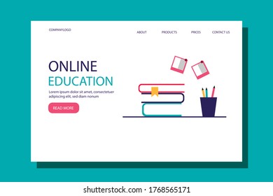 E-learning, online education at home. Vector illustration for web banner, print, infographics. 