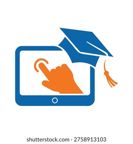 Elearning online education icon with graduation cap and tablet