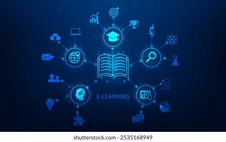 e-learning online education with icon technology. knowledge library and online lessons. vector illustration fantastic icon study technology.