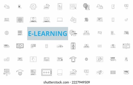 E-learning, online education icons set. 57 Electronic learning icons. Distance learning collection outline icons collection