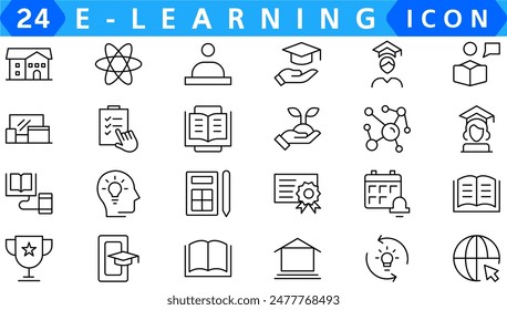 E-learning, online education icons set. 60 Electronic learning icons. Distance learning collection outline icons collection.