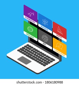 e-learning or online education with laptop illustration showing online course
