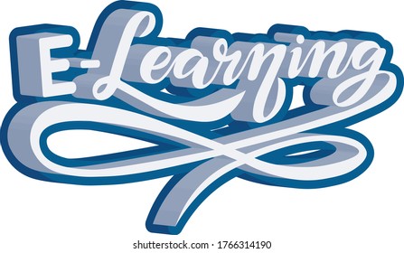 e-learning; online education lettering design; isometric,  handwritten font, study concept with calligraphy 