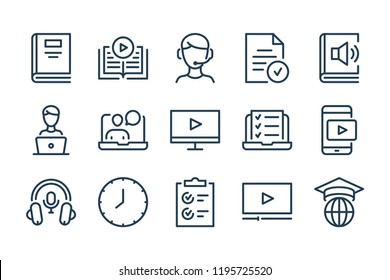 E-learning and Online Education line icons. Training and Online Courses vector linewar icon set.