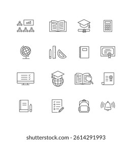 E-learning and online education thin line icons set.