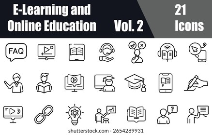 Conjunto de ícones de linha fina de ensino on-line e e-learning Vol. 2