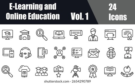 E-learning e educação on-line Thin Line Ícones Set Vol. 1