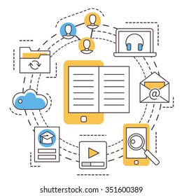 E-learning. Online education. Thin line flat vector icons.